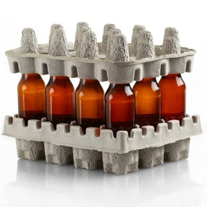 Brown bottles enclosed in molded fiber end cap products